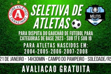 DEPARTAMENTO DE ESPORTES APOIA SELETIVA PARA CLUBES DE FUTEBOL