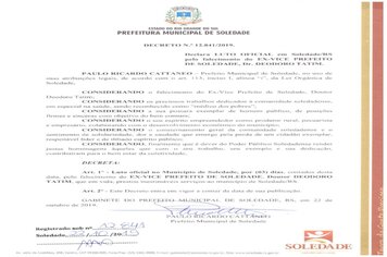 MUNICÍPIO DECRETA LUTO OFICIAL POR TRÊS DIAS PELO FALECIMENTO DO EX-VICE PREFEITO DE SOLEDADE, DOUTOR DEODORO TATIM
