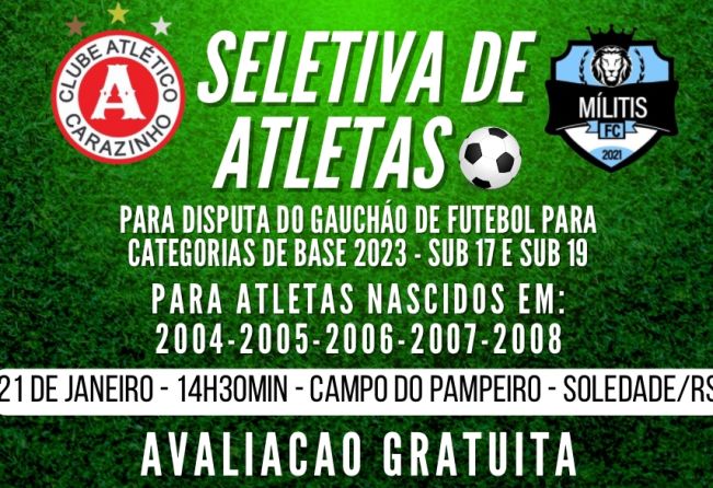 DEPARTAMENTO DE ESPORTES APOIA SELETIVA PARA CLUBES DE FUTEBOL
